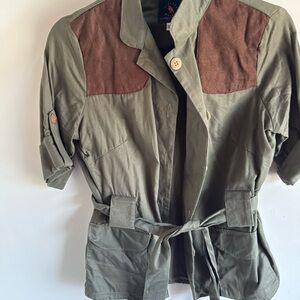 Custom Olive Green Utility Top with Brown Shoulder Panels
